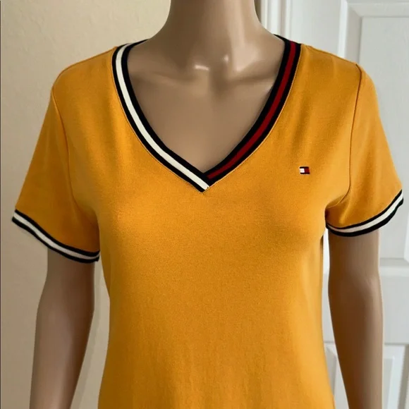 TOMMY HILFIGER Mustard V-Neck Dress. - Picture 3 of 13